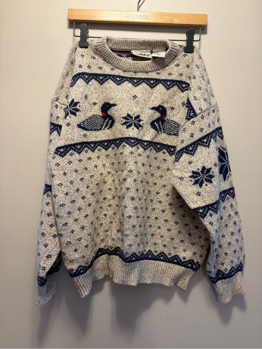 Northern Reflections Cream and Navy Loon Knit Crewneck Sweater